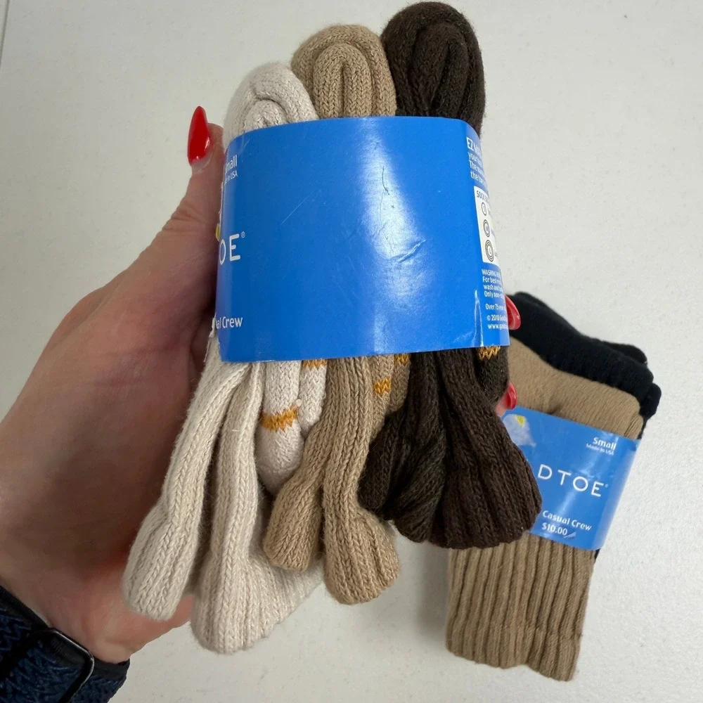 Goldtoe Small 6 Pair Crew Socks Kids EZ Match Neutral Tan Black Casual Ribbed